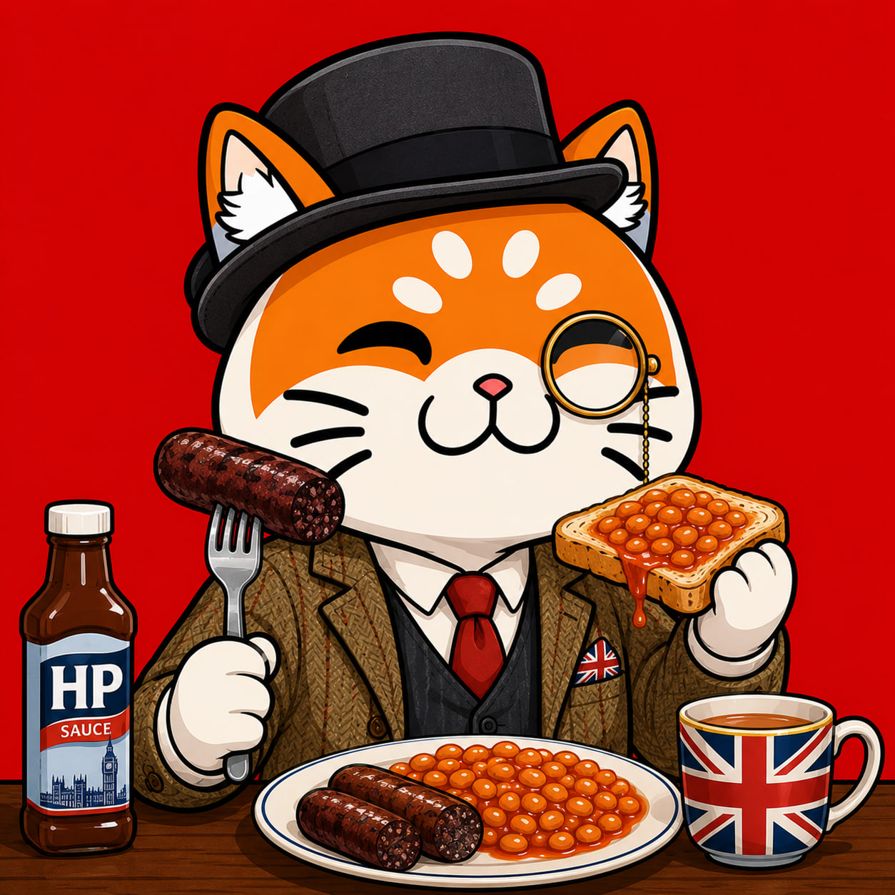 Orange SHIBCAT warrior on a red background